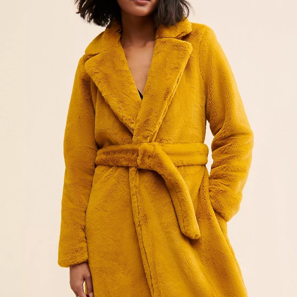 Mustard Yellow Faux Fur Coat
